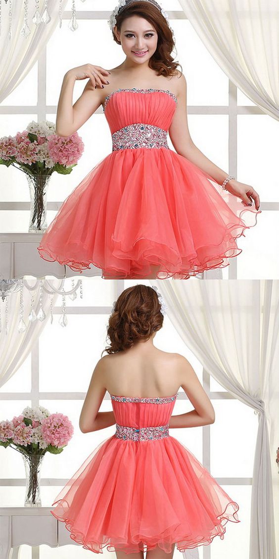 Coral Homecoming Dress,Sexy Homecoming Dresses,Tulle Homecoming Gown,Beading Party Dress,Sweet 16 Dress  cg14151