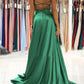 Green satin long prom dress simple evening dress   cg14169