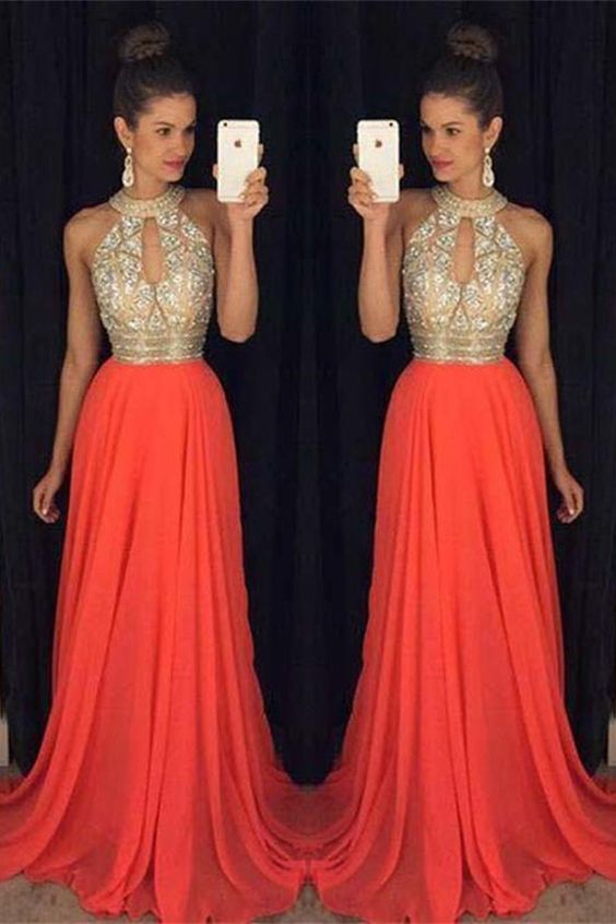 A-line Prom Dresses,Halter Prom Dresses,Prom Dresses For Teens,Red Prom Gowns,Beaded Prom Dress   cg14184