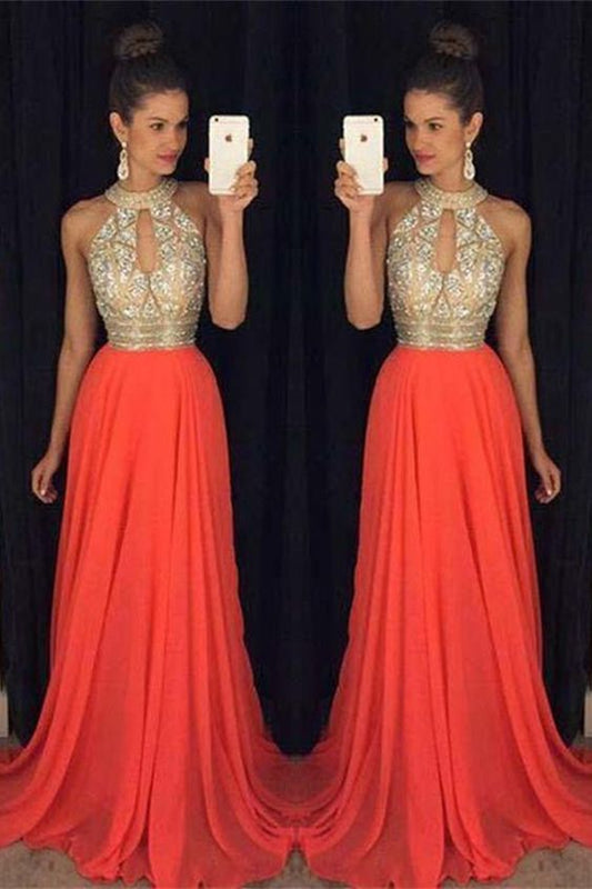 A-line Prom Dresses,Halter Prom Dresses,Prom Dresses For Teens,Red Prom Gowns,Beaded Prom Dress   cg14184