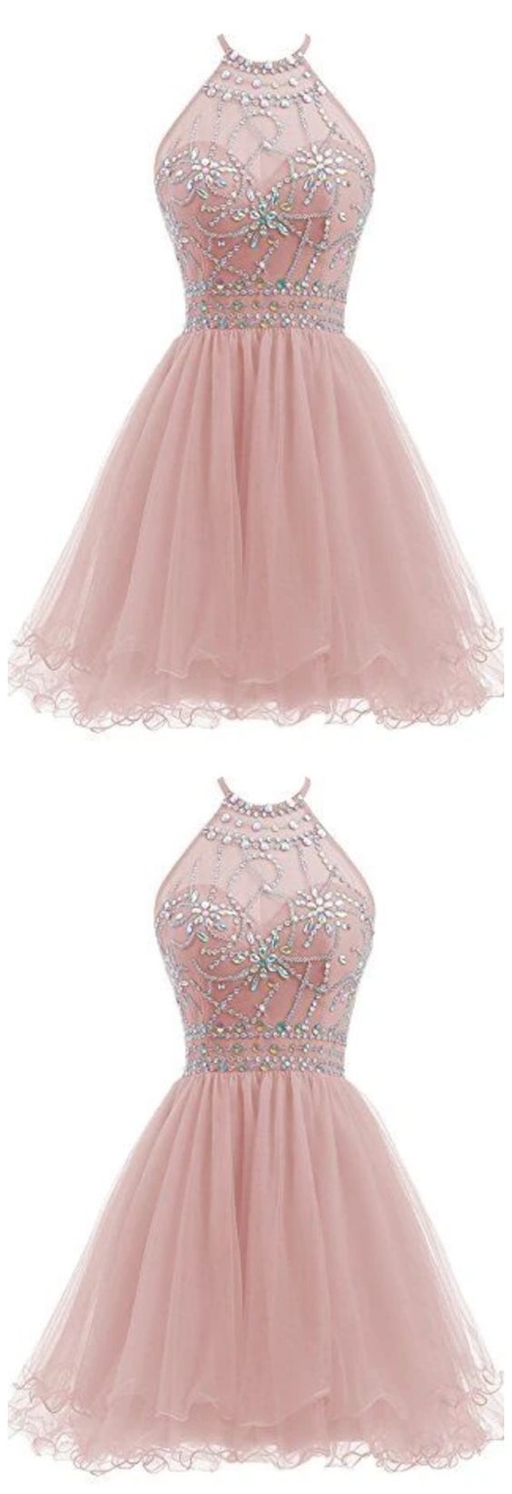 Beaded Halter Homecoming Dress Short Tulle dress   cg14194