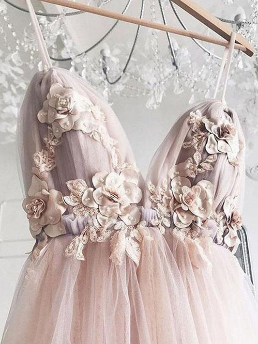 Sweetheart Neck Pink Floral Tulle Prom Dresses, Pink Floral Wedding Formal Graduation Dresses   cg14204