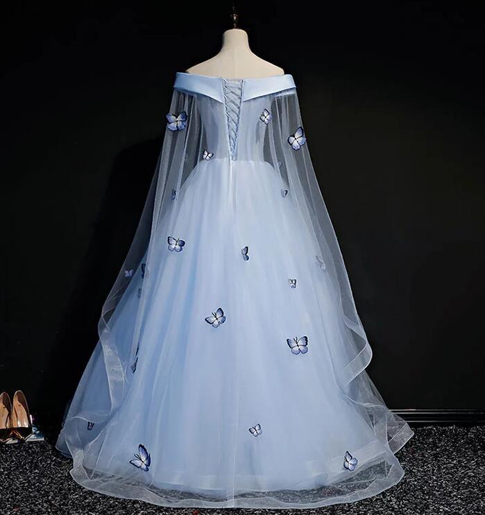 Beautiful Light Blue Ball Gown Lace-Up Party Dress, Blue Prom Dress 2021   cg14242