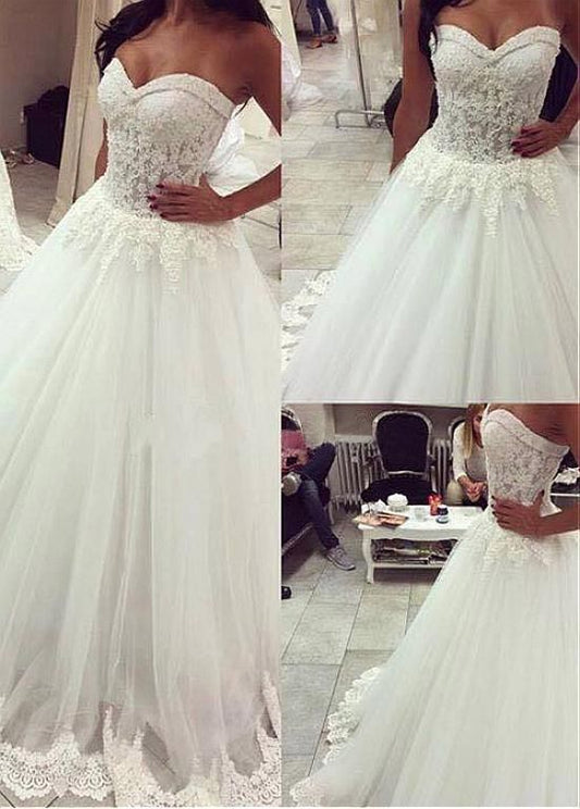 Wonderful Tulle Sweetheart Neckline A-line Wedding prom Dresses With Lace Appliques   cg14245