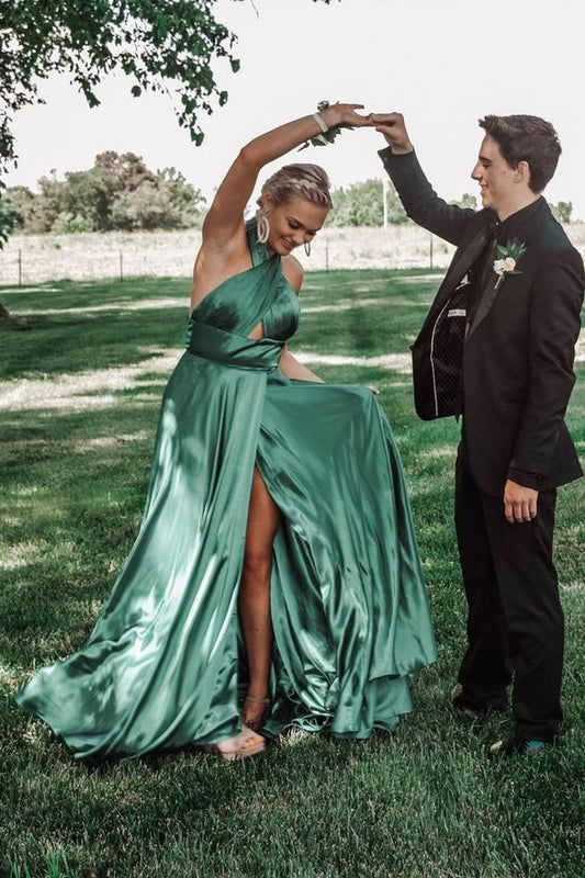 Gorgeous Halter Green Long Prom Dress with Slit   cg14255