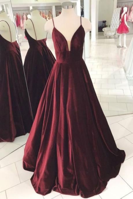 Elegant Dark Burgundy Long Spaghetti Straps Prom Dresses Evening Gown   cg14263