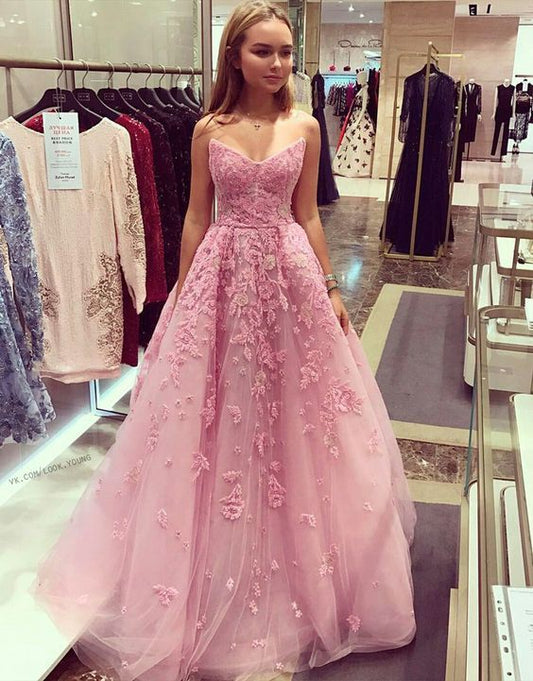 Charming Prom Dress,Long Dress, Appliques Tulle Prom Dress,Elegant Prom Dresses,Sexy Evening Dress   cg14286