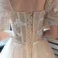 CHAMPAGNE TULLE APPLIQUE LONG PROM DRESS TULLE FORMAL DRES   cg14301