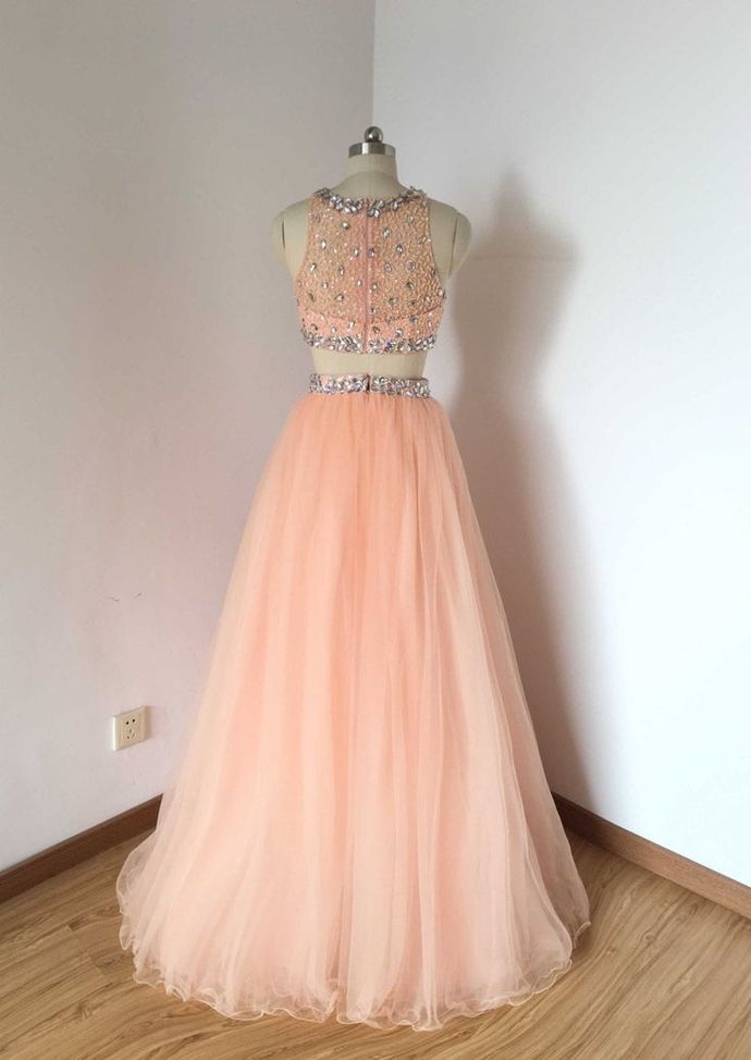 Beaded Two Piece Tulle Long Prom Dress cg14309