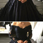 Navy Blue Lace Appliques Long Sleeves Ball Gowns Wedding Dresses Off Shoulder  cg1431