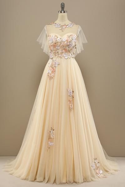 Tulle Appliques Prom Party Dress With Sleeves   cg14313