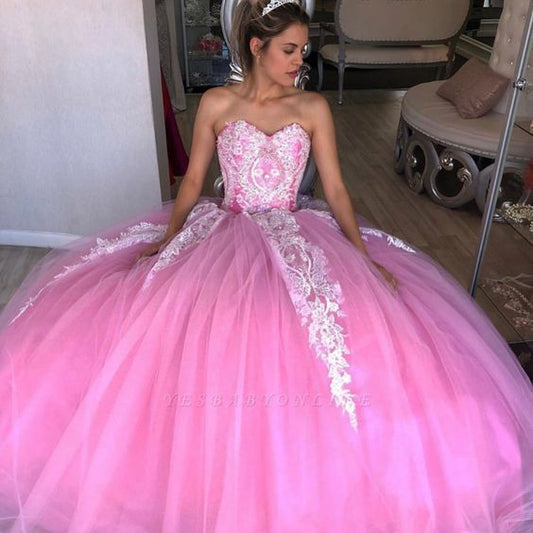 Exquisite Sweetheart Appliques Ball Gown Sweet 16 Dresses | Tulle Sleeveless Quinceanera Dresses Long prom dress   cg14330