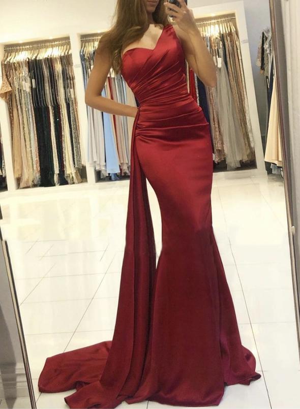 Burgundy long prom dress mermaid evening dress   cg14332