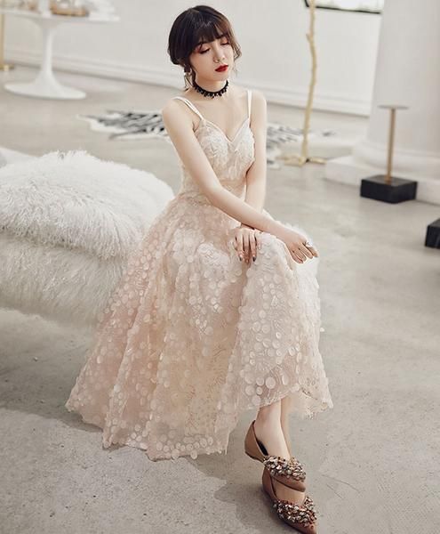 Champagne tulle prom dress, unique formal dress cg1438