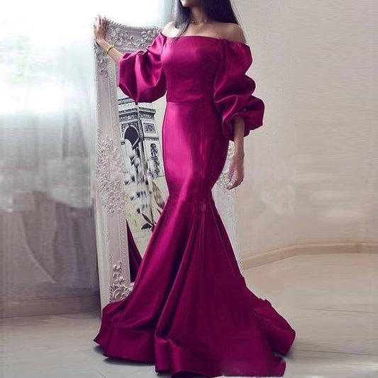 Quality Fuchsia Satin Mermaid Prom Gowns   cg14388