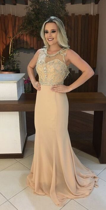 Champagne Chiffon Mermaid Long Prom Dresses,Beading Evening Dresses   cg14408