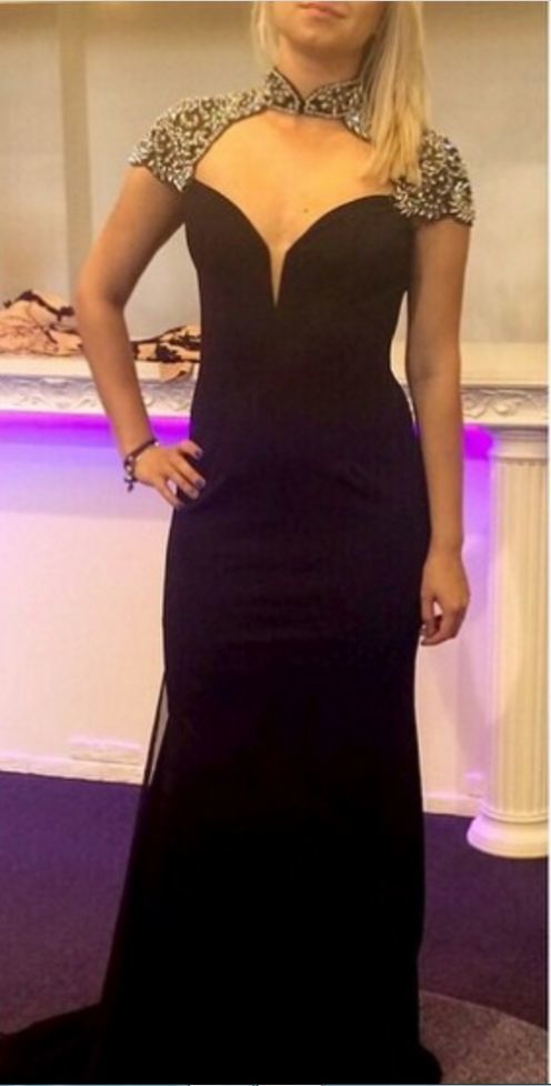 Black Queen Anne Beading Sheath Prom Dresses   cg14413