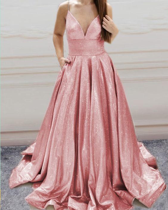 Pink Glitter Prom Dresses 2021   cg14419