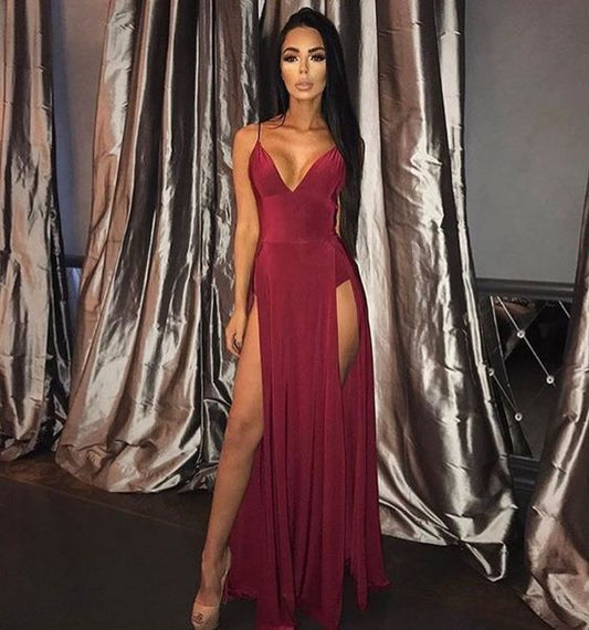 Sexy Prom burgundy formal prom gown   cg14423
