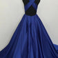 Blue v neck satin long prom dress blue evening dress    cg14426