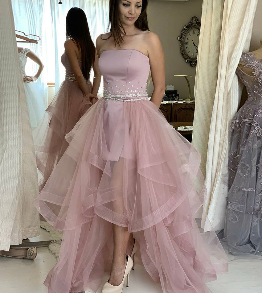 UNIQUE PINK TULLE LONG PROM DRESS TWO PIECES EVENING DRESS   cg14428