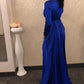 Royal Blue Long Sleeves Prom Dress With Split   cg14439
