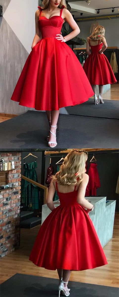 red ball gown tea length formal dresses for prom   cg14443