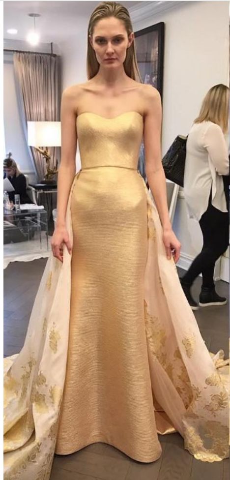 Gold Dresses Evening Wear Strapless Backless Formal Gown With Detachable Skirt Sweep Train Sheath Red Carpet prom Dress   cg14444