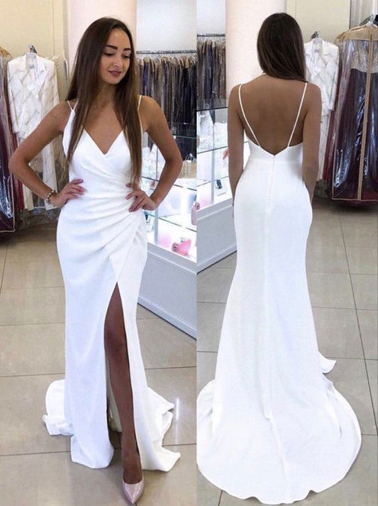 Stunning White prom Sheath Dresses side split   cg14458