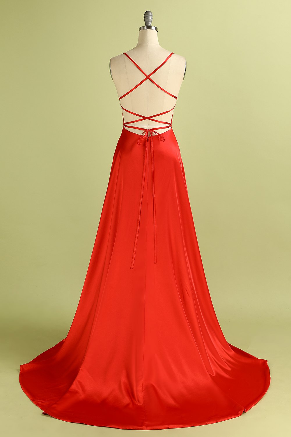 Red Backless Satin Dress prom dresses    cg14486