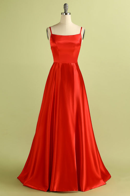 Red Backless Satin Dress prom dresses    cg14486
