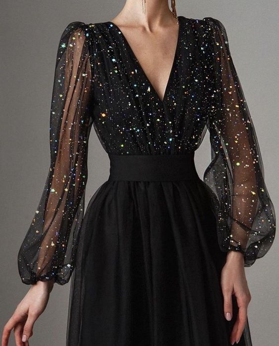 Black V Neck Prom Dress With sleeves cg14493 – classygown