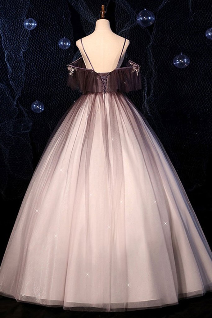 COFFEE ONE SHOULDER TULLE LONG PROM GOWN, COFFEE TULLE FORMAL DRESS   cg14527