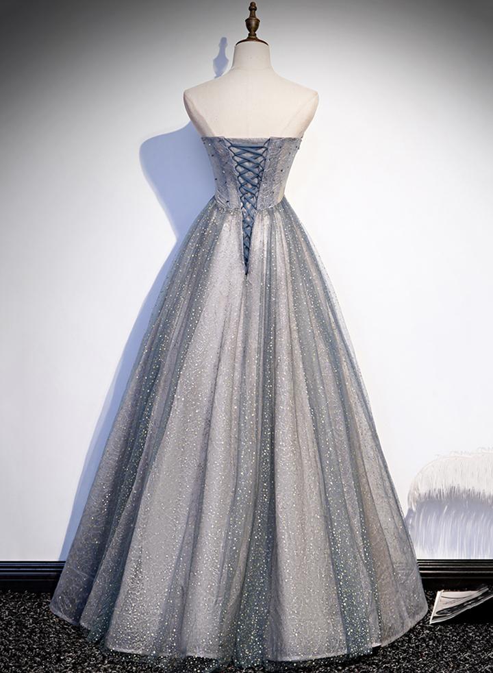 Gray tulle beads long prom dress evening dress   cg14562