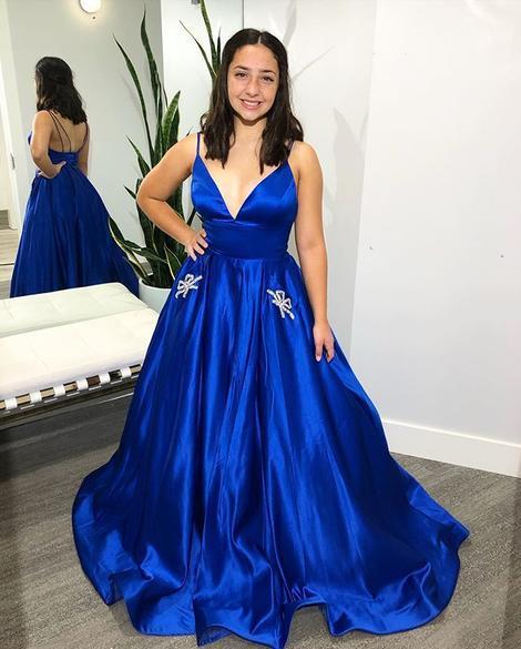 Royal Blue Prom Dress Satin Fabric, Formal Dress, Evening Dress, Pageant Dance Dresses, School Party Gown    cg14585