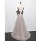 Stylish Tulle Slit V-Neckline Beaded Long Party Dress, Tulle Prom Dress 2021   cg14593