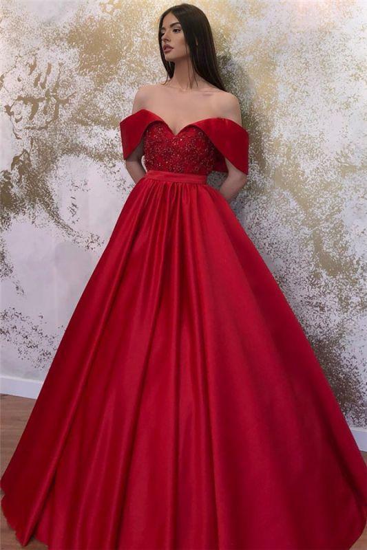 A-line Off-the-shoulder Ruffles Beaded Prom Dresses, cg14599 – classygown