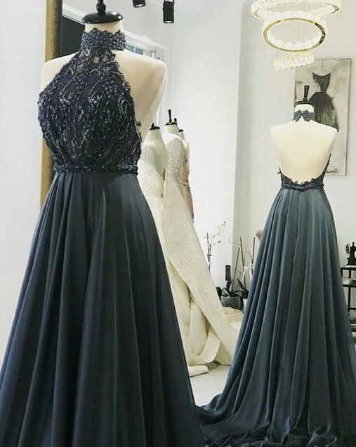Sexy Sleeveless Halter Open Back Long Prom Dresses, Evening Party Gown    cg14615