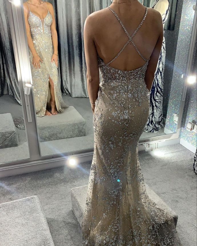 Gray Prom Dresses 2021 Elegant Prom Dress With Beads    cg14632
