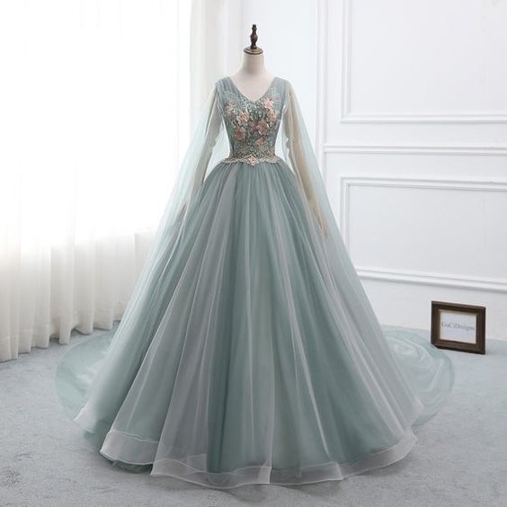 Custom Prom Dress Ball Gown Long Quinceanera Dress v-neck Long Sleeve Party Dress   cg14667