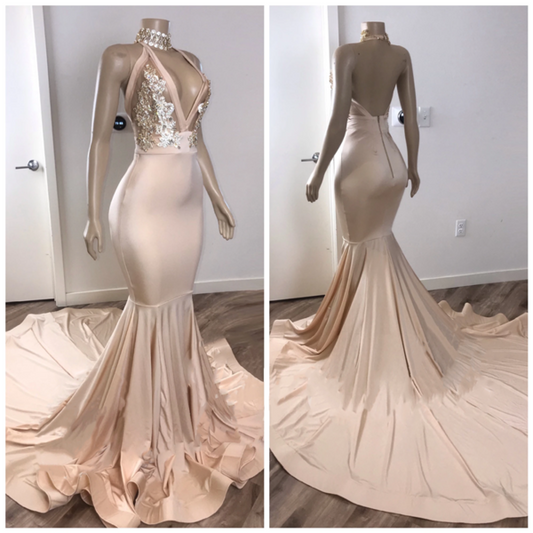 Black Girl Prom Dresses Backless Champagne Pink Cheap Prom Dresses with Appliques   cg14705