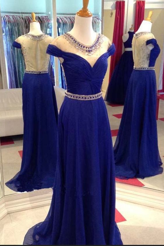 V-Neck ,Backless ,Sweep Train,Royal Blue Prom Dress,Sexy Party Dress   cg14737