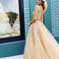 Beautiful A Line Round Neck Champagne Long Prom/Evening Dress Appliques   cg14760
