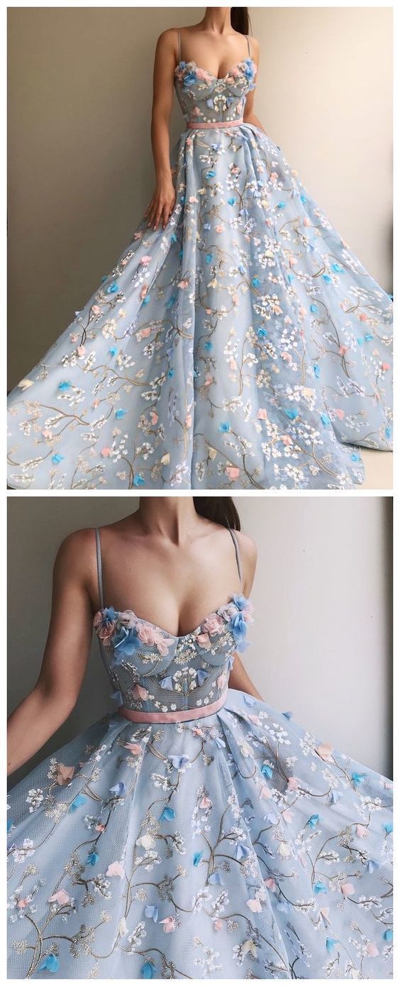 Princess See Through Floral Spaghetti Straps A –line Prom Dress Formal Dress   cg14772