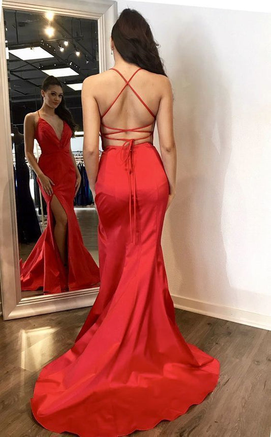 v neckline low back a high slit prom dress    cg14801