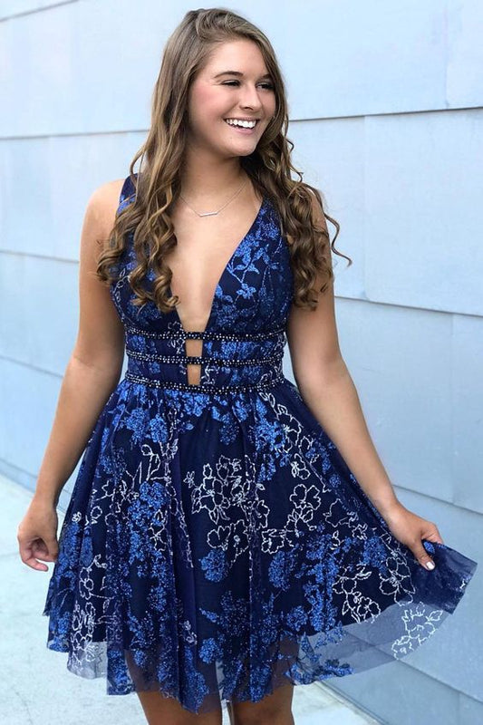 A-line Short Homecoming Dresses, Navy Homecoming Dresses  cg1482