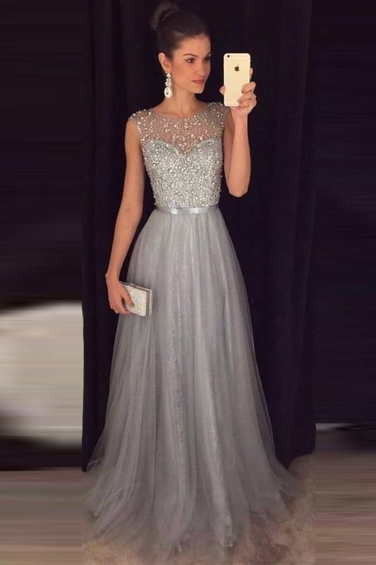 A-line Beaded Long Prom Dress Custom Made Formal Dress Fashion Winter Dance Dress  cg1489
