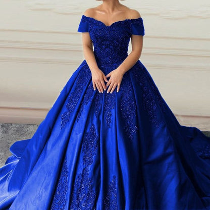 ball gown off the shoulder lace long prom dress evening dress    cg14956