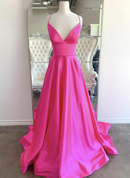 Simple v neck satin long prom dress evening dress   cg14970