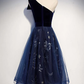 Elegant Navy Blue One Shoulder Bridesmaid Dress, Blue Wedding Party Dresses Prom Dress   cg15009